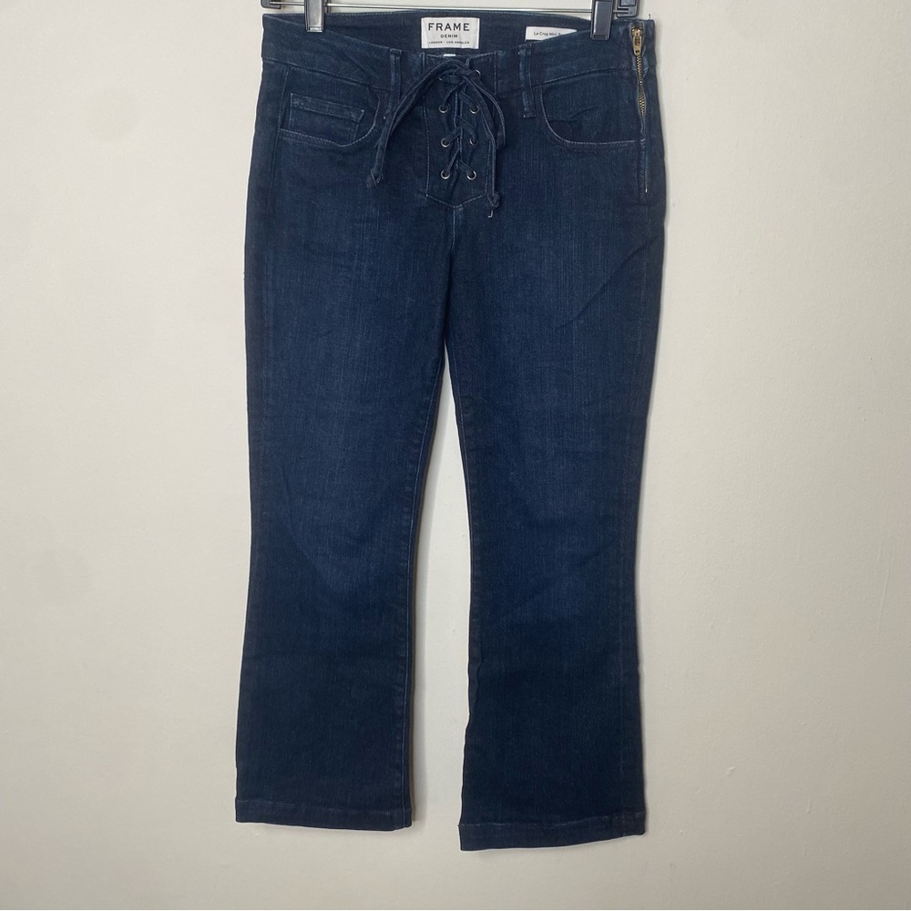 FRAME Women's Denim Le Crop Mini Boot Lace-Up Jeans Size 25 Dark Wash Blue